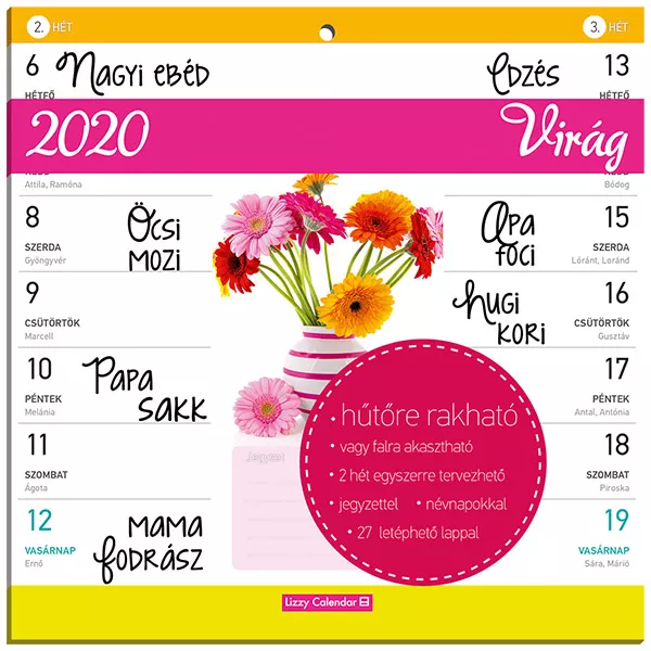 Virágos mágneses kétheti tervezőnaptár - 2020