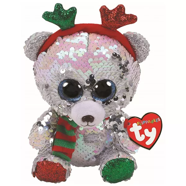 TY Flippables: Ursuleț de crăciun figurină de pluș cu paiete - 18 cm