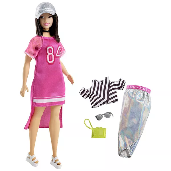 Barbie Fashionistas: păpuşă Barbie brunet în rochie sportiv șic și accesorii