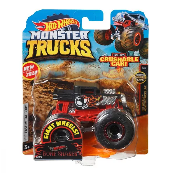 Hot Wheels Monster Trucks: Bone Shaker kisautó - piros-fekete