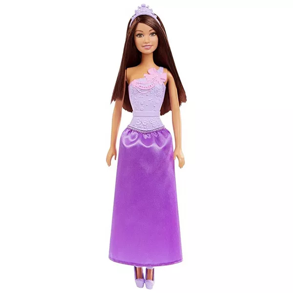 Barbie: Păpușă prințesă brunetă în rochie mov