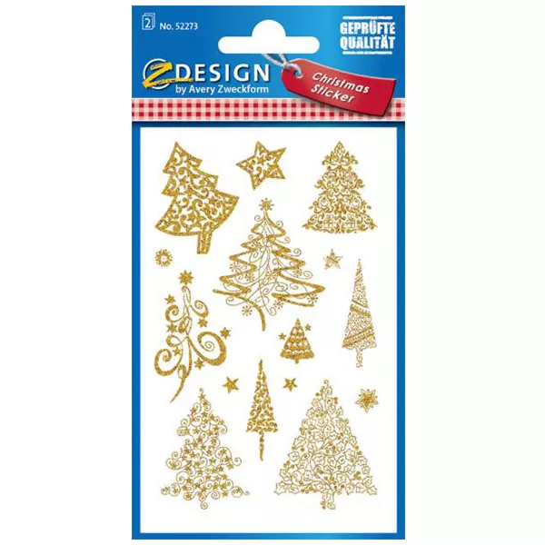 Avery: Csillogó karácsonyfa matrica - arany