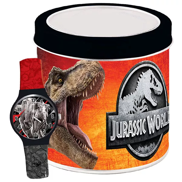 Jurassic World: ceas de mână în cutie de cadou din metal - negru-roșu