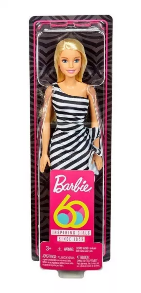 Barbie Fashionistas: 60th Anniversary Păpușă Barbie blond în rochie cu dungi