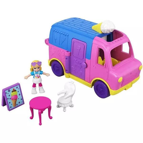 Polly Pocket: Mini-mașinuță de înghețată cu accesorii și mini-păpușă