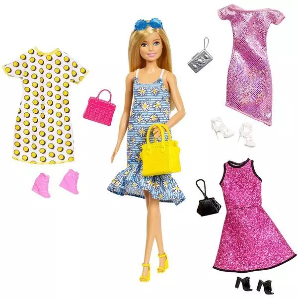 Barbie: Păpușă cu păr blond și colecție de haine