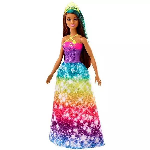 Barbie Dreamtopia: Păpușă prințesă cu păr brunet și albastru