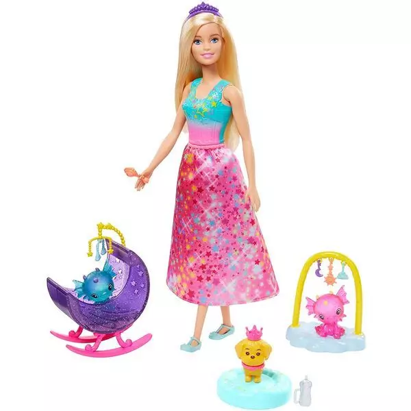 Barbie Dreamtopia: Grădiniță dragon cu prințesă cu păr blond