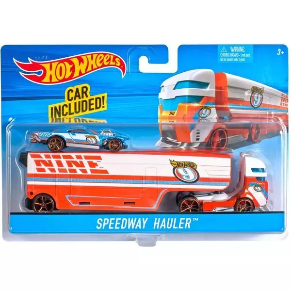 Hot Wheels City: Speedway Hauler autószállító kamion kisautóval - narancssárga