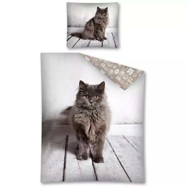 Sweet Animals: lenjerie de pat cu 2 piese cu model pisică - mare
