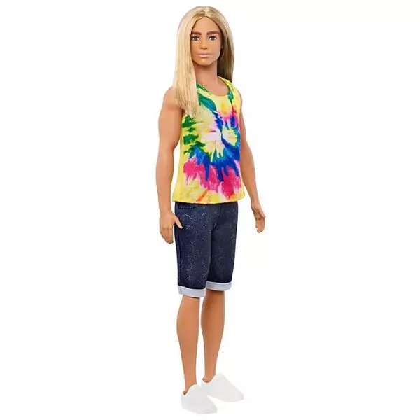 Barbie Fashionistas: Păpușă Ken cu păr lung și blond, în tricou colorat
