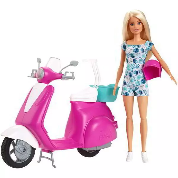Barbie: Szőke hajú Barbie rózsaszín robogóval
