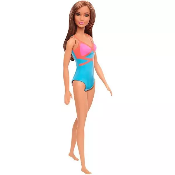 Barbie: Barna hajú Barbie kék-narancssárga fürdőruhában 