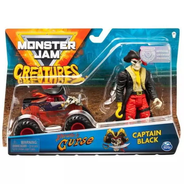 Monster Jam: Mașinuță Pirates Curse cu figurină Captain Black