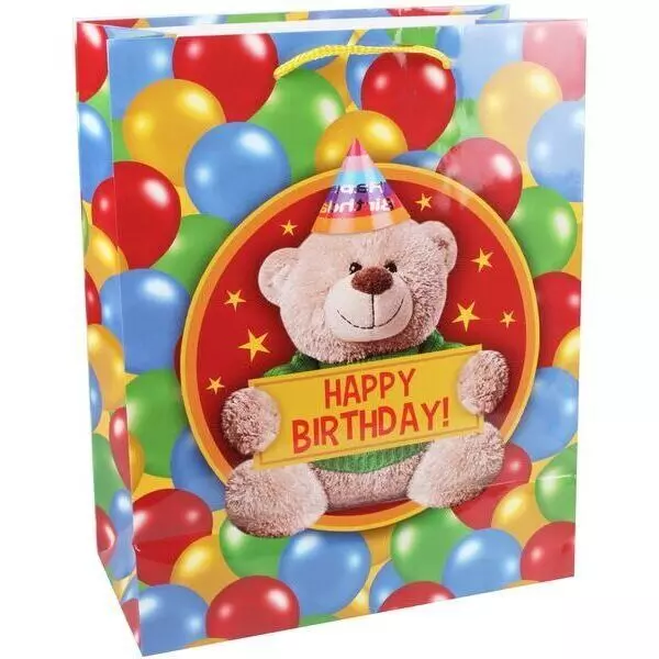 Ursuleț Happy Birtday, pungă cadou - 26 x 32 x 13 cm