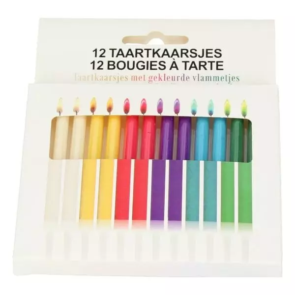 Vela de colores con llama colorida - paquete de 12