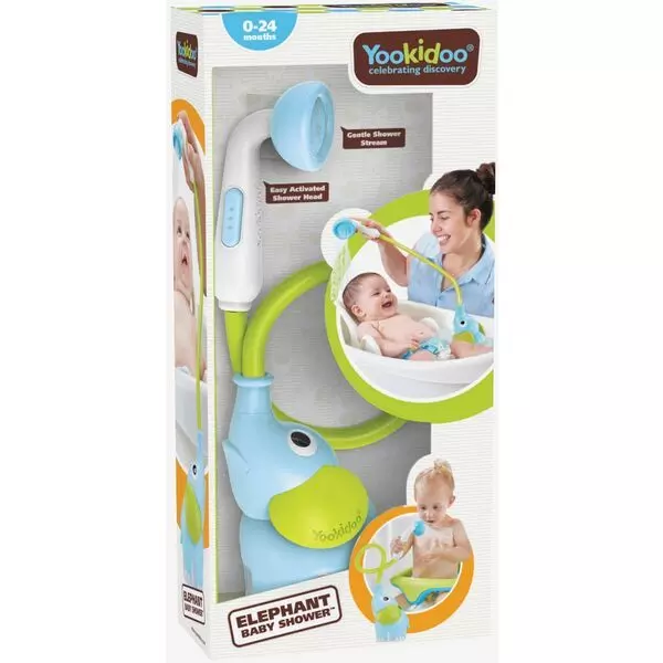 Yookidoo: Duș portabil pentru bebeluș cu model elefant - albastru deschis