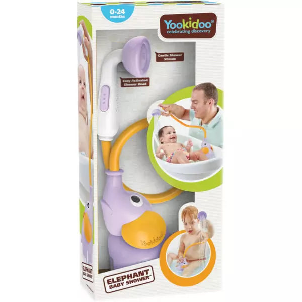 Yookidoo: Duș portabil pentru bebeluș cu model elefant - violet