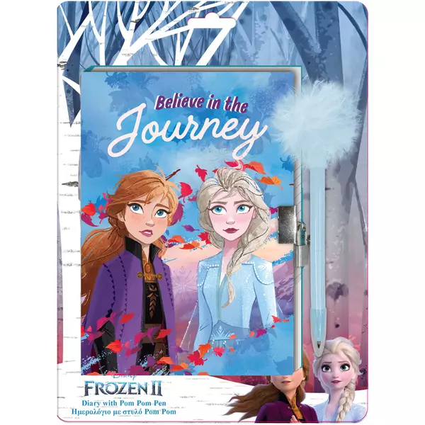 Frozen 2: jurnal cu lacăt și pix cu pom-pom