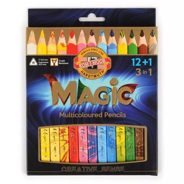 Koh-I-Noor: creioane colorate triunghiulare magice fără lemn - 12+1 buc.