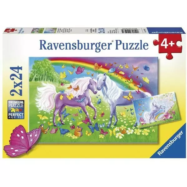 Ravensburger: Cai și curcubeu puzzle cu 2 x 24 piese