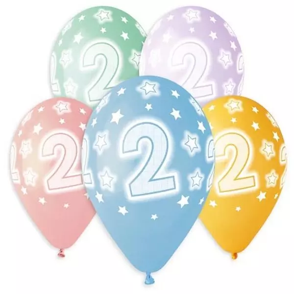 Set di 5 palloncini numerati colorati pastello, numero 2