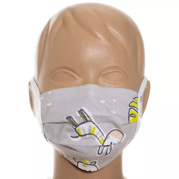 Mască facială pentru copii, textil cu două straturi cu inserție la nas - model safari