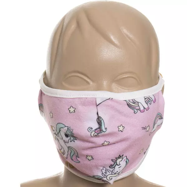 Egyszarvús kétrétegű textil gyermek szájmaszk orrmerevítővel - fülre akasztható