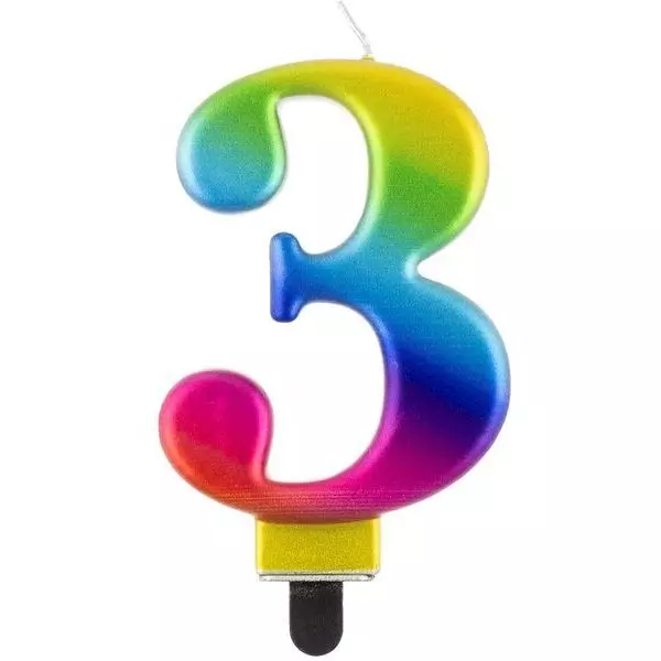 Szivárvány színű születésnapi számgyertya, 8 cm - 3