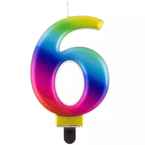 Szivárvány színű születésnapi számgyertya, 8 cm - 6