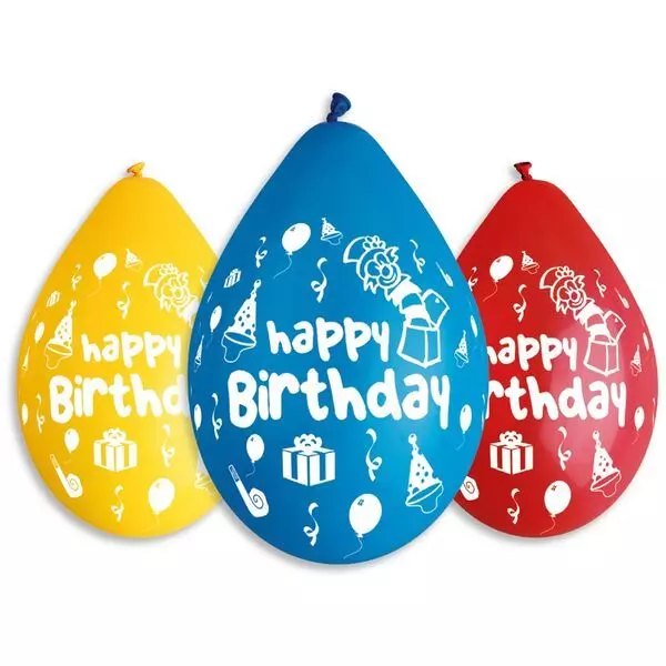 Baloane colorate cu inscripția Happy Birthday, 30 cm - 5buc.