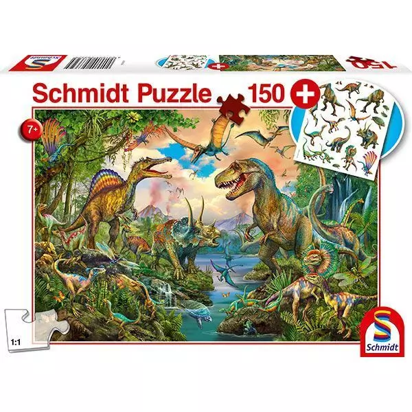 Schmidt: Lumea dinozaurilor - puzzle cu 150 piese, cu abțibilduri