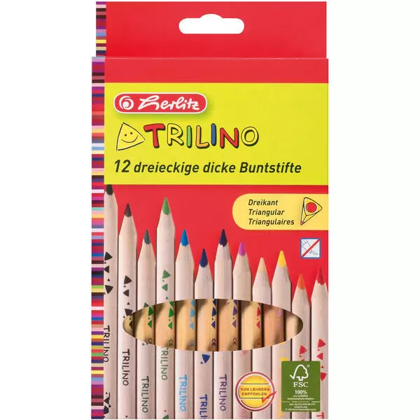 Trilino Creioane colorate groase, lemn natural - 12 buc.