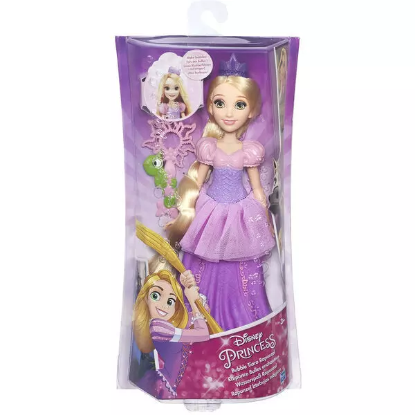 Prințesele Disney: Păpușă Rapunzel cu tiara pentru baloane de săpun