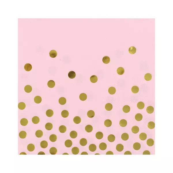 Arany pöttyös, rózsaszín szalvéta, 33 x 33 cm, 12 db-os