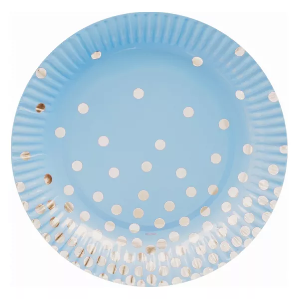 Ezüst pöttyös, kék papír tányér 18 cm, 6 db-os