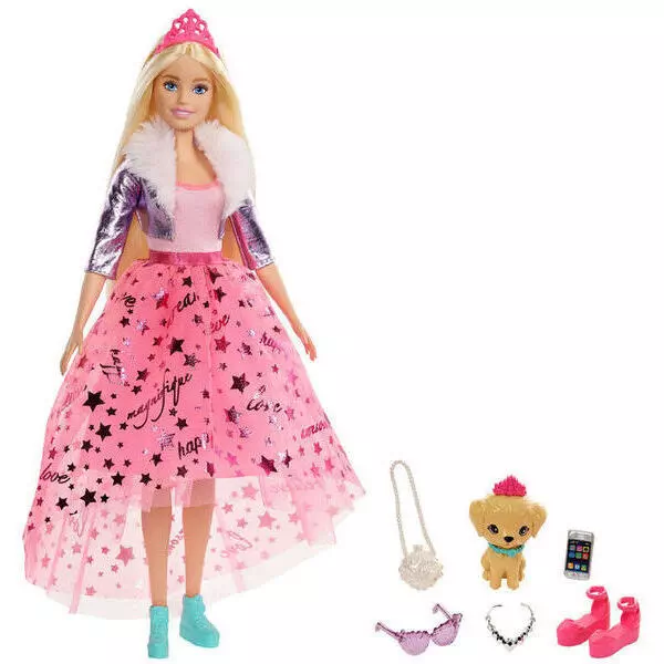 Barbie Princess Adventure - Păpușă prințesă cu păr blond și cățelușă
