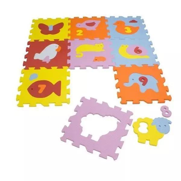 Állatos és számos habszivacs puzzle szőnyeg, 9 db-os