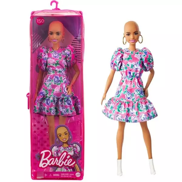 Barbie Fashionistas: Păpușă Barbie chel în rochie cu model floral