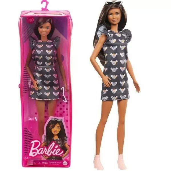 Barbie Fashionistas: Păpușă Barbie în rochie cu model șoricei