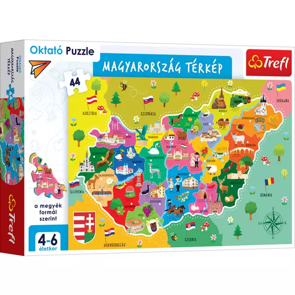Trefl: Puzzle educativ - Harta Ungariei, în lb. maghiară