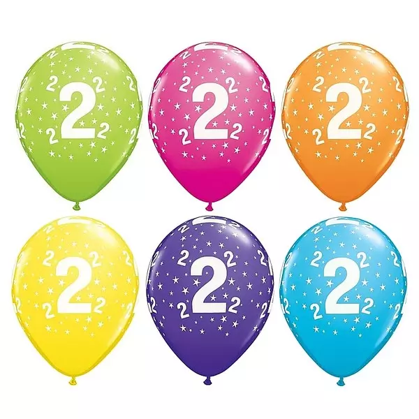 Set de 6 baloane cu model steluțe și cifra 2 - culori mixte