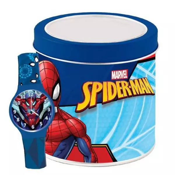 Spider-Man: Ceas de mână în cutie de cadou din metal - albastru închis