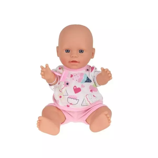 Păpușă bebeluș cu suzetă, îmbrăcat în roz - 30 cm