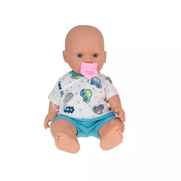 Păpușă bebeluș cu suzetă, îmbrăcat în albastru - 30 cm