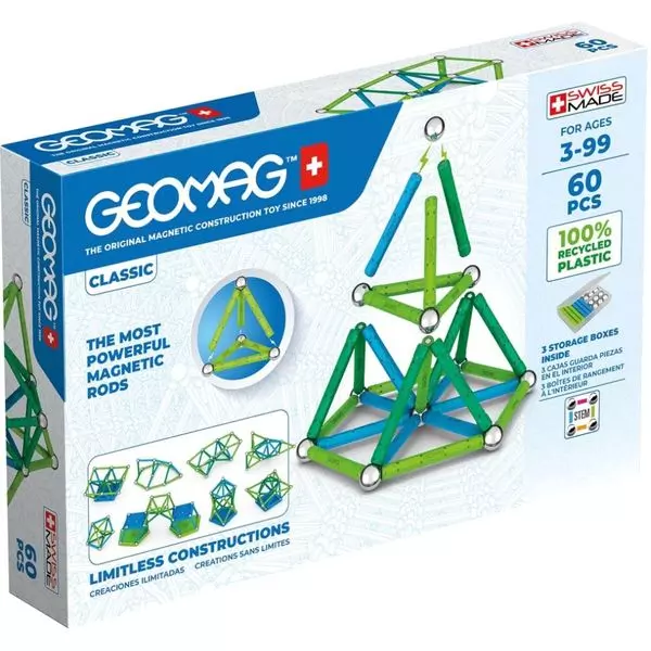 Geomag: Classic Green Line - joc de construcție magnetică - 60 de piese