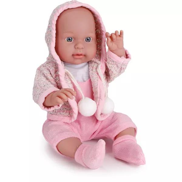 Anmiya baba kötött pulcsiban és rózsaszín rugdalódzóban - 45 cm