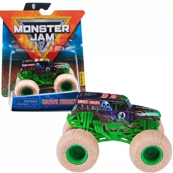 Monster Jam: Mașinuță Grave Digger cu brățară silicon