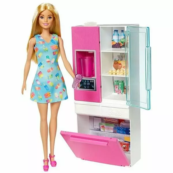 Barbie: Frigider și păpușă Barbie cu păr blond