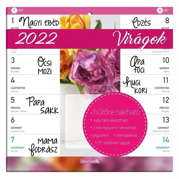 Hűtőmágneses naptár: Virágok - kéthetes, 2022